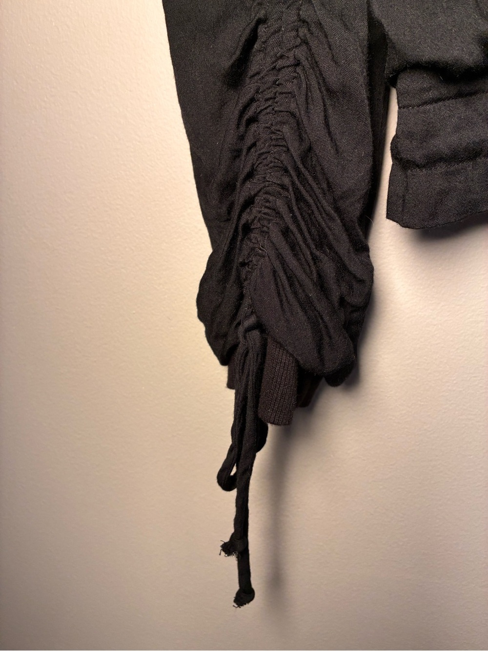 Black Ruched-Sleeve Bomber Jacket - Picture 2 of 6